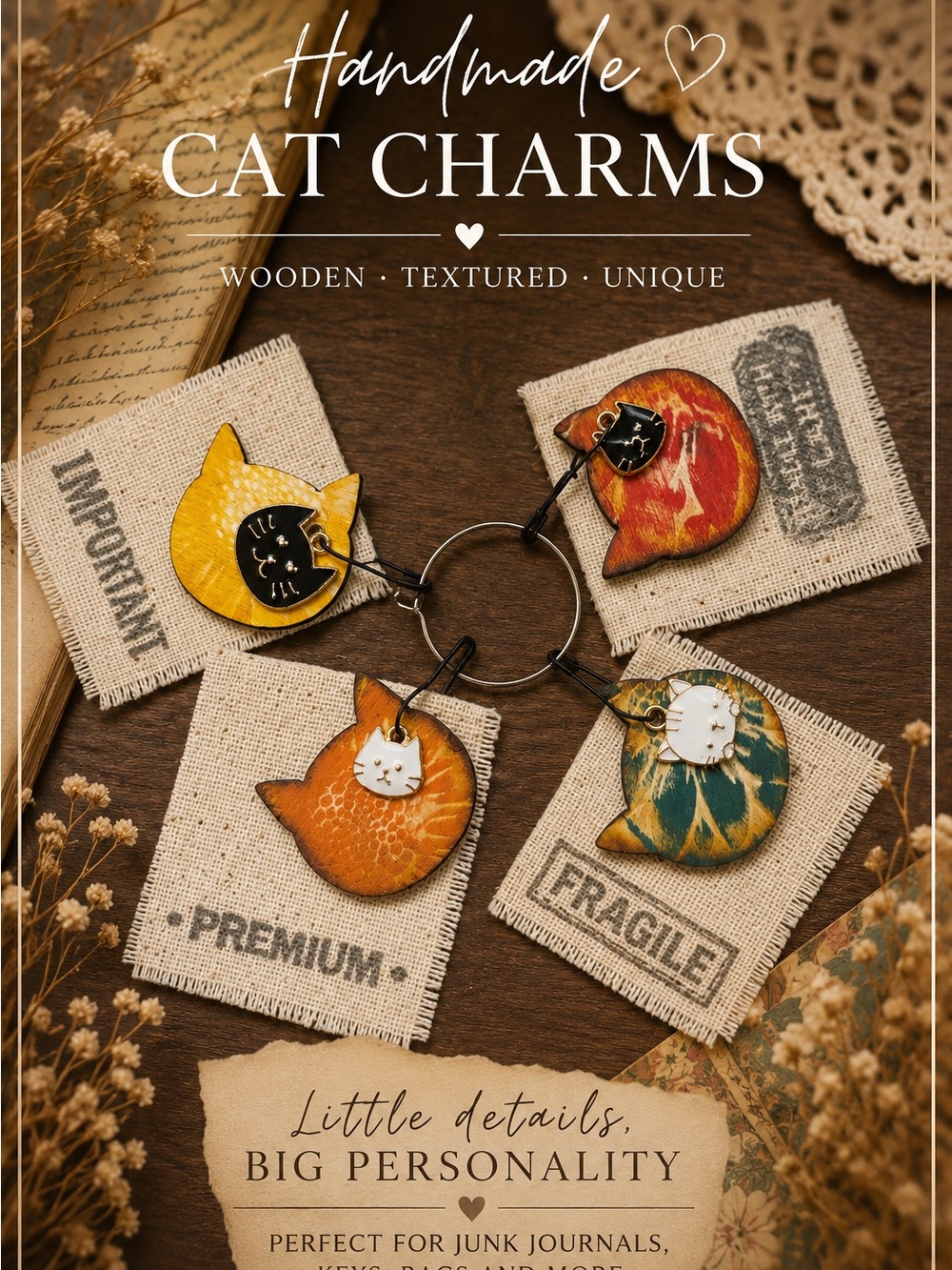 Handmade Cat Charms for Junk Journals 🐱